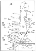 Map of landing beaches on Okinawa, Japan, 1 Apr 1945