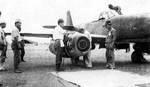 Kikka prototype jet aircraft with crew, Kisarazu Airfield, Japan, 7 Aug 1945