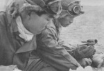 Japanese pilots playing with a bird, 1940s