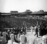 Crowds gathering at the Forbidden City in Beiping, China for the Japanese surrender ceremony, 10 Oct 1945, photo 4 of 4