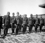 Hiroshi Nemoto and other Japanese officers at the Forbidden City for the Japanese surrender ceremony, Beiping, China, 10 Oct 1945, photo 3 of 3
