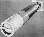 Drawing of the Mark XIII aerial torpedo showing the wooden tail shroud and the plywood drag ring on the nose. Both were designed to stabilize the torpedo during the drop and then break off on impact with the water.