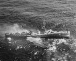 Destroyer Escort USS Fiske broken in two and sinking in the North Atlantic after being torpedoed by German submarine U-804, 2 Aug 1944.
