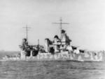 Heavy cruiser USS Vincennes on her way to Guadalcanal, Solomon Islands, early Aug 1942. Vincennes was lost within a week. Note modified Measure 12 paint scheme.