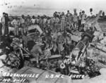 US Marines and damaged Japanese equipment, Bougainville, Solomon Islands, 1943-1944
