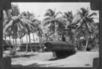 Japanese Ko-hyoteki Hei Gata Type C midget submarine on a pedestal at Camp Dealy Rest & Recreation center on Guam, Mariana Islands, mid-1940s. This sub was captured aground on western Guam in late 1944.