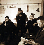 Japanese policemen at a former internment camp, Saitama Prefecture, Japan, Sep 1945