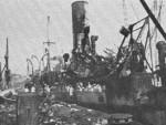 Cargo ship Fort Stikine after the explosion, Victoria Dock, Bombay, India, late Apr 1944