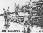 US Marines building a bridge with logs, Cape Gloucester, New Britain, 1944