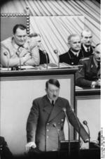 Adolf Hitler speaking to the Reichstag at the Kroll Opera House, Berlin, Germany, 4 May 1941, photo 1 of 2