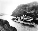 USS Reuben James transiting the Panama Canal at the Gaillard Cut (now known as the Culebra Cut), late Oct 1934.