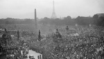 Crowds fill the Place de la Concorde celebrating the liberation of Paris, France, 26 Aug 1944.