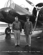 Brigadier General Henry Arnold with base commander LtCol Clarence L Tinker in front of a Martin B-12 bomber, Hamilton Field, Novato (listed at the time as San Rafael), California, United States, 10 Jan 1936.