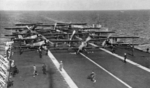 Fairey Seal aircraft preparing for takeoff aboard HMS Glorious, 1936