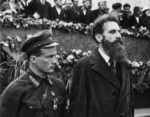 Nikolai Kamanin and Otto Schmidt at an event honoring SS Chelyuskin survivors, Red Square, Moscow, Russia, 19 Jun 1934