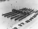 US Submarine Division 11 boats USS S-46, USS S-43, USS S-47, USS S-42, USS S-44, and USS S-45 at Coco Solo, Panama Canal Zone, 1936