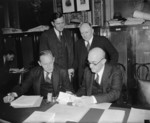 Harry Hopkins, Carl Hayden, Aubrey Williams, and Alva Adams, Capitol Building, Washington, United States, 17 May 1938
