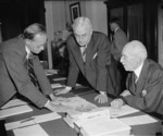 Harry Hopkins, Clifton Woodrum, and Edward Taylor, Capitol Building, Washington, United States, 20 Apr 1938