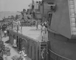 USS New Jersey entering the deperming slip at Lambert’s Point on the Elizabeth River, Norfolk, Virginia at about 11:00 AM local time, 23 Jul 1943.