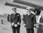 Alexandros Sakellariou (left) and Captain A. Golemis (right) aboard cruiser Giorgios Averoff, Port Said, Egypt, 23 Feb 1943