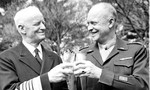 Chief of Naval Operations Chester Nimitz and Chief of Staff Dwight Eisenhower toast each other with mint juleps after receiving honorary degrees as Doctors of Law from the University of Richmond, Virginia, 28 Mar 1946.