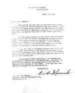 Letter from President Franklin D. Roosevelt to Speaker of the House Sam Rayburn seeking appropriations of 7 billion dollars to fund the Arsenal of Democracy, 12 Mar 1941.