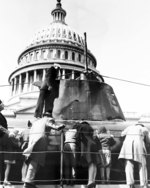 Japanese midget submarine Ha-19, captured in Hawaii following the 7 Dec 1941 Pearl Harbor attack, toured the United States as part of a War Bond drive. It is seen here in front of the US Capitol, Washington DC, mid-1943