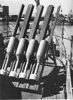 Mousetrap Anti-Submarine rocket system being installed on United States Navy sub chaser SC-274 for testing, Key West, Florida, United States, 26 Sep 1942. Photo 5 of 7.