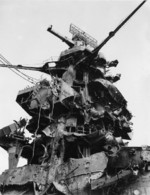 Close-up of damaged rear superstructure of Hyuga, Aug-Oct 1945