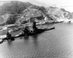 Ise sunken in shallow water, Kure, Japan, Oct 1945