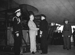 Franklin Roosevelt receiving British First Sea Lord Admiral Sir Dudley Pound aboard the cruiser USS Augusta at the Atlantic Conference, Placentia Bay, Newfoundland, 10 Aug 1941.