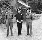 General Sir Miles Dempsey, King George VI of the United Kingdom, and General Bernard Montgomery at Montgomery’s headquarters at Château de Cruelly, Normandy, France, 16 Jun 1944.