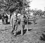 General Neil Ritchie walking with King George VI of the United Kingdom at Ritchie’s Twelfth Corps headquarters in the Netherlands, 13 Oct 1944.
