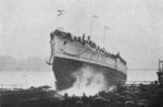Launching of battleship Braunschweig from the old shipyard