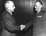 United States Navy Vice-Admirals Aubrey Fitch (left) and John McCain on the occasion of Fitch relieving McCain as the Deputy Chief of Naval Operations for Air, Washington DC, United States, 1 Aug 1944.
