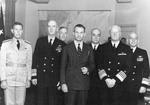 High-level Naval conference in San Francisco in late 1944 including Adm Raymond Spruance, Adm Ernest King, RAdm Charles Cooke, Navy Secretary James Forrestal, VAdm Randall Jacobs, Adm Chester Nimitz, VAdm Aubrey Fitch.