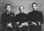 Portrait of British RAF Acting Wing Commander Maxwell Norman Oxford, Chinese Navy Admiral Chan Chak, and Chinese Navy Commander Xu Heng, China, 17 Mar 1944; note Oxford and Xu