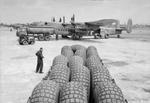 Aircraft tires being loaded onto Avro York C Mark I MW137 aircraft of No. 511 Squadron RAF, RAF Lyneham, Wiltshire, England, United Kingdom, 1944-1945