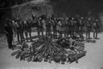 Chinese soldiers with captured Japanese equipment, Hubei Province, China, 1942, photo 2 of 2; note Arisaka Type 38 rifles and other unidentified equipment