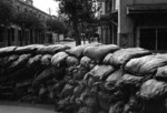 Sandbags on a street in Hankou, Wuhan, Hubei Province, China, 10 Aug 1937, photo 2 of 2