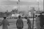 US Navy personnel aboard USS Augusta looking at a French warship, possibly the aviso Savorgnan De Brazza, in Shanghai, China, 21 Aug 1937