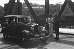 Japanese naval infantry guards checking a car on the Waibaidu Bridge, Shanghai, China, mid-1937, photo 2 of 2