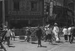 Restaurant protected by sandbags, French Concession Zone, Shanghai, China, mid-1937
