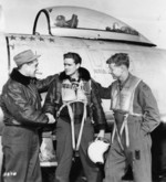 Colonel Francis Gabreski (left), Major William Whisner (center), and Lieutenant Colonel Geroge Jones, 1950