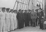 Rear Admiral Walter Warzecha (right), Hitler Youth leader Artur Axmann (front row, next to Warzecha) aboard Horst Wessel, Germany, Aug 1940