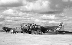 B-17G Fortress of the 401st Bomb Group based at Deenethorpe, England on the ramp at Poltava, Ukraine alongside a B-24 Liberator and a C-47 Skytrain, 11 Apr 1945. Poltava was used by US bombers during Operation Frantic.