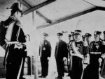 Emperor Kangde of the Japanese puppet state of Manchukuo addressing officers, Harbin, China, date unknown