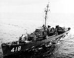 Destroyer escort USS Tabberer in the mid-1950s during her second commissioning, Atlantic Ocean.