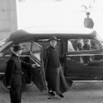 Acting President Yan Xishan exiting a vehicle, Taipei, Taiwan, Republic of China, 1949-1950