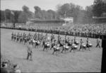 WAAF marching band during a victory parade at a race track, Copenhagen, Denmark, 1945